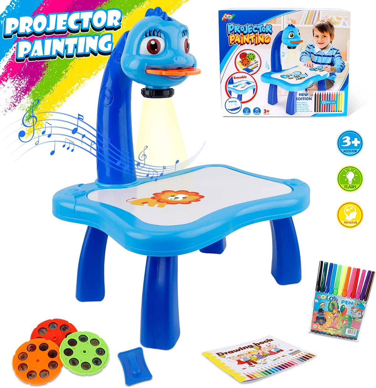 Drawing Projector with LED Light and Reusable Board, Multiple Pattern Slides All Vera Mart