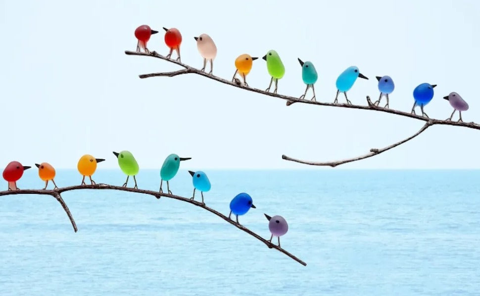 Sea Glass Bird Wall Art with Driftwood Base and Ocean Colors All Vera Mart