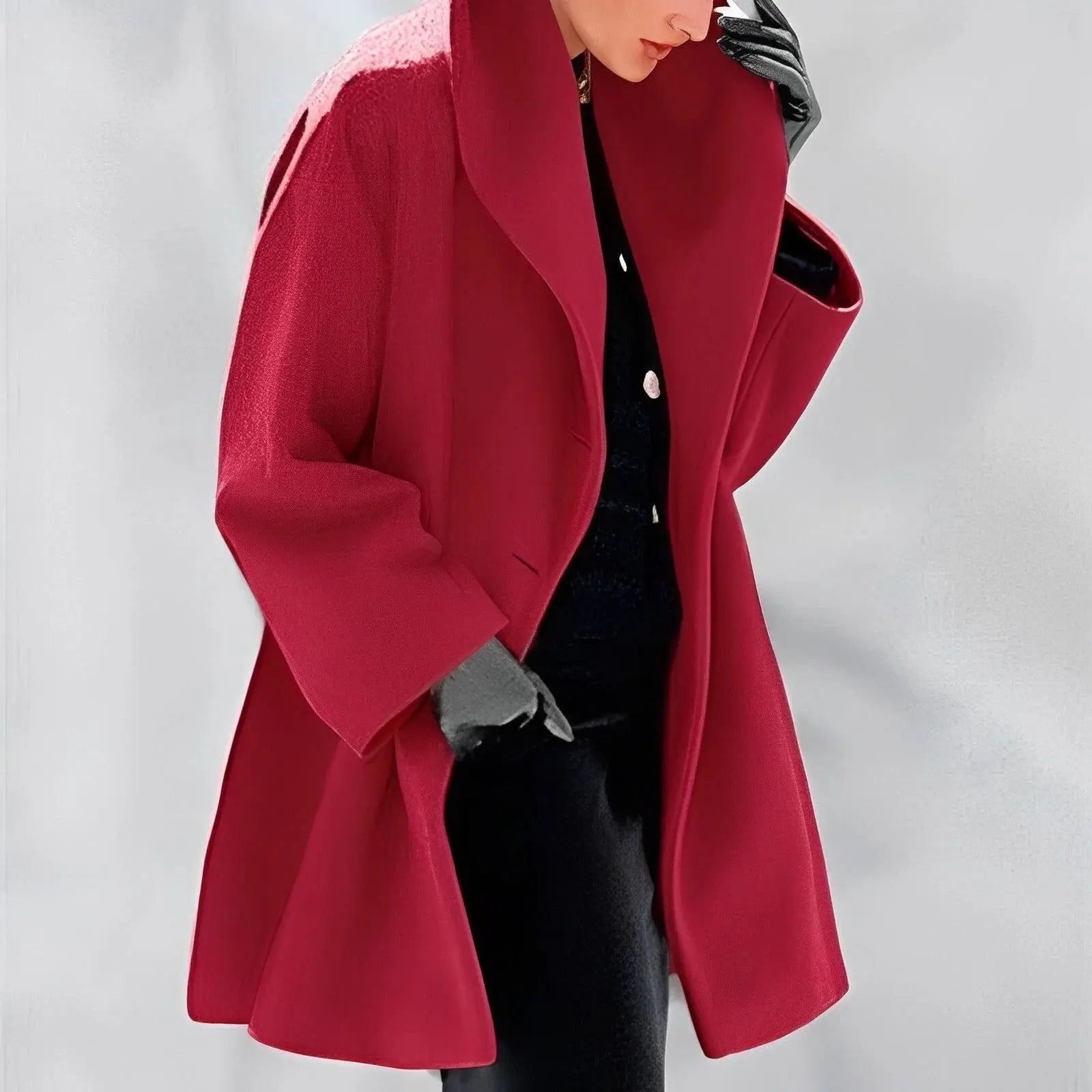 Wool-Blend Wrap Coat with Removable Belt and Slanted Side Pockets, Fully Lined All Vera Mart
