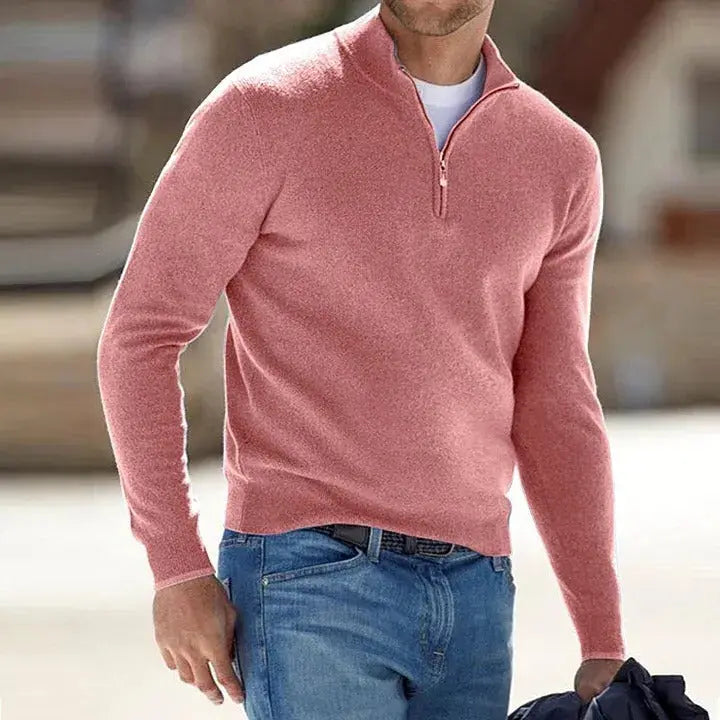 Cashmere Knit Sweater with Zipper and Relaxed Fit for Men All Vera Mart