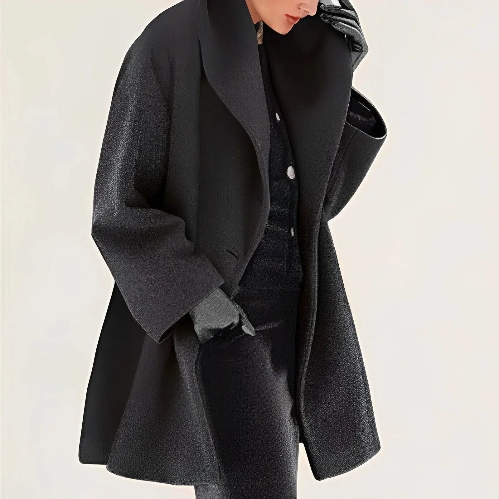 Wool-Blend Wrap Coat with Removable Belt and Slanted Side Pockets, Fully Lined All Vera Mart