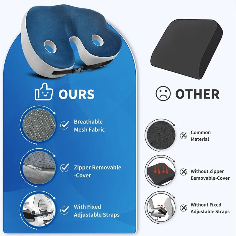 Ergonomic Seat Cushion with Memory Foam and Adjustable Straps for Office, Car, Wheelchair All Vera Mart