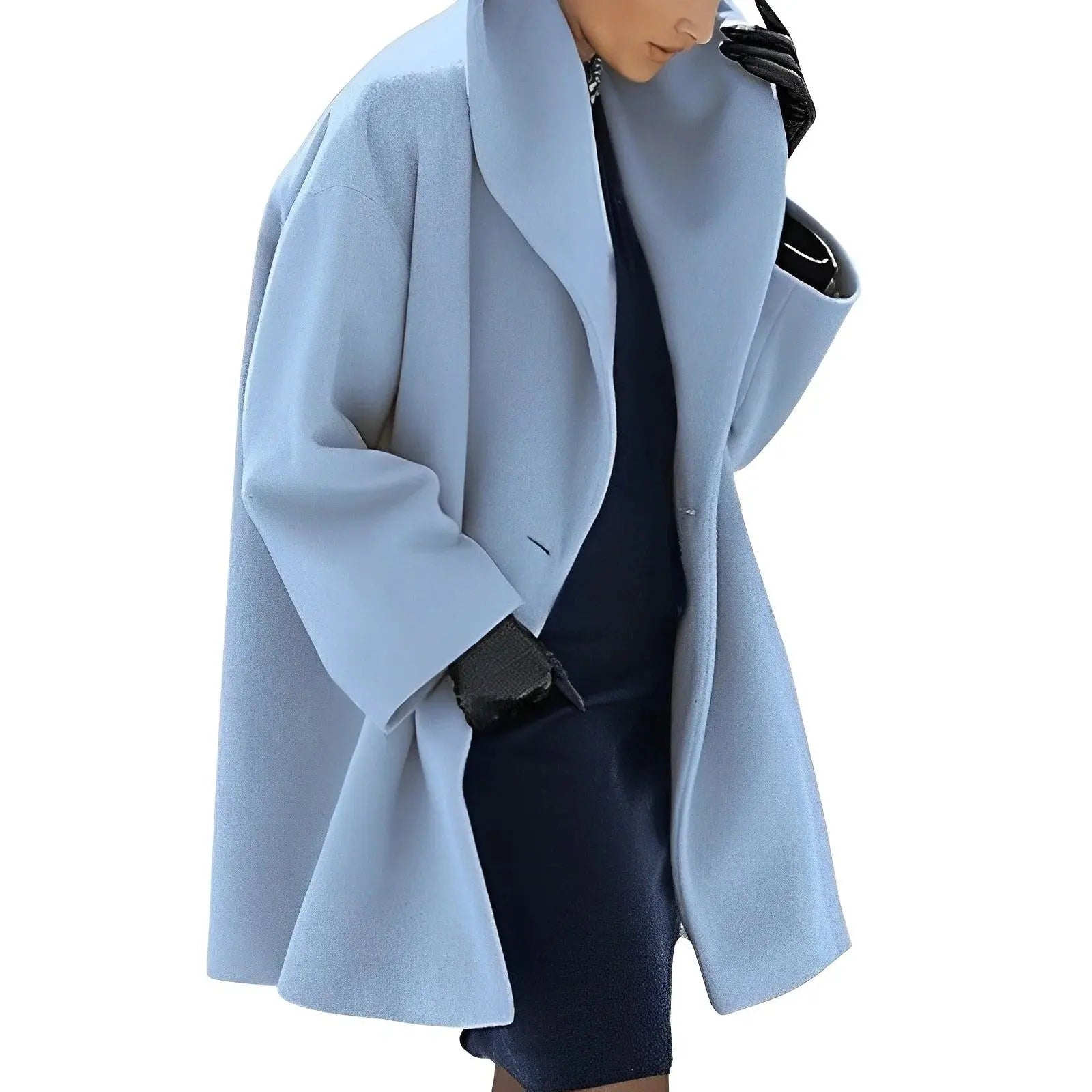 Wool-Blend Wrap Coat with Removable Belt and Slanted Side Pockets, Fully Lined All Vera Mart