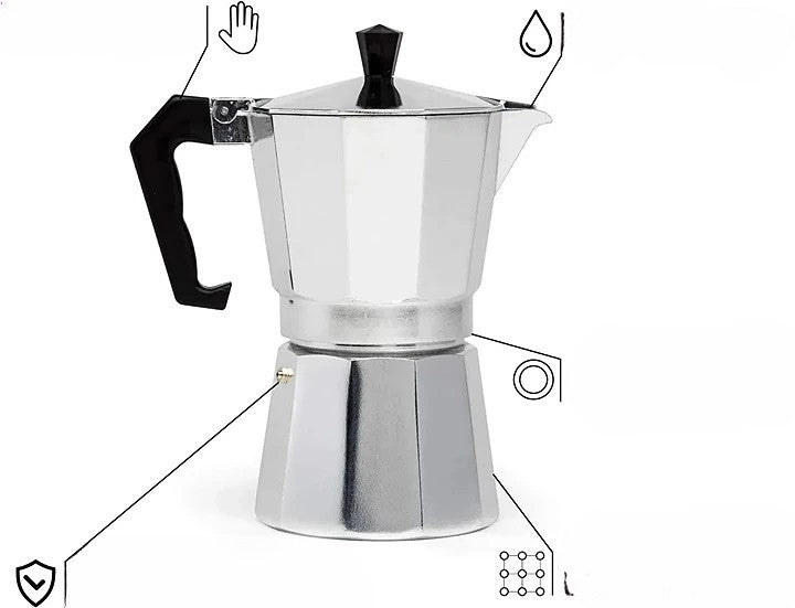 Stovetop Coffee Maker with Pressure Brewing System and Visible Chamber Design All Vera Mart