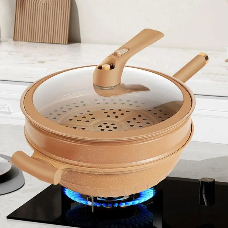 Multipurpose Wok with Micropressure Sealing and Steamer Basket for Gas and Induction Cooktops All Vera Mart