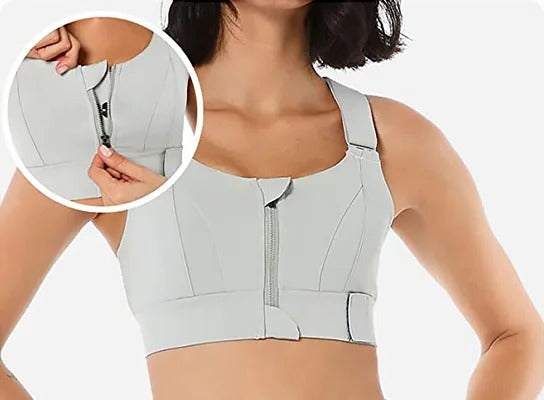 Front Zip Sports Bra with Adjustable Straps and Moisture Resistant Fabric All Vera Mart