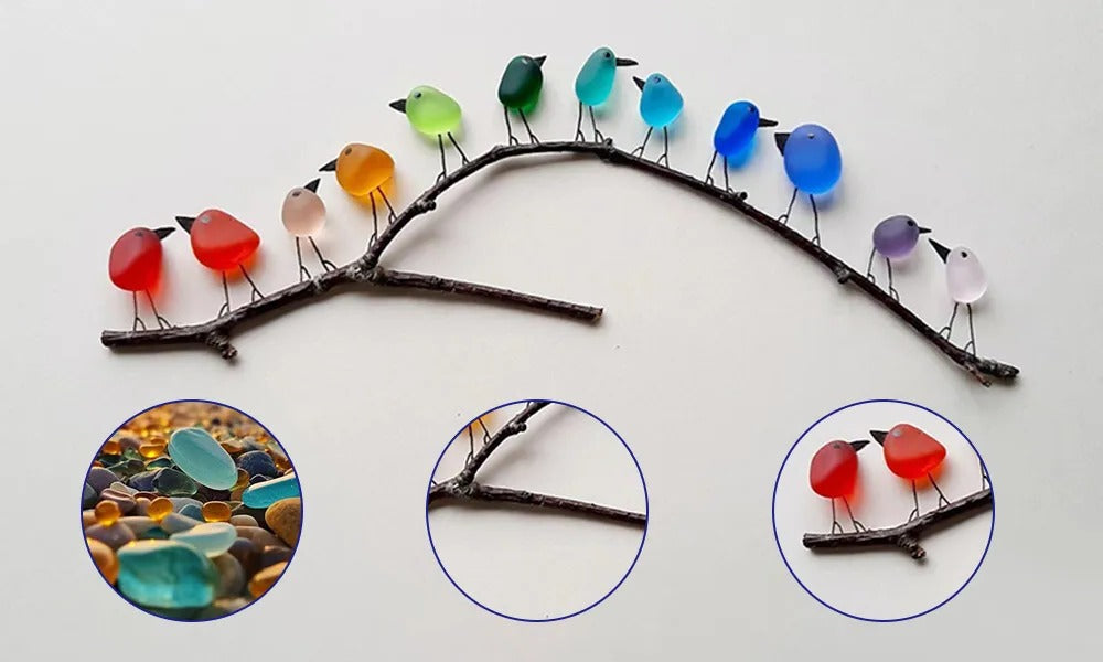 Sea Glass Bird Wall Art with Driftwood Base and Ocean Colors All Vera Mart
