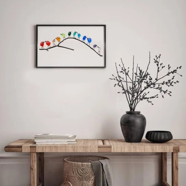 Sea Glass Bird Wall Art with Driftwood Base and Ocean Colors All Vera Mart