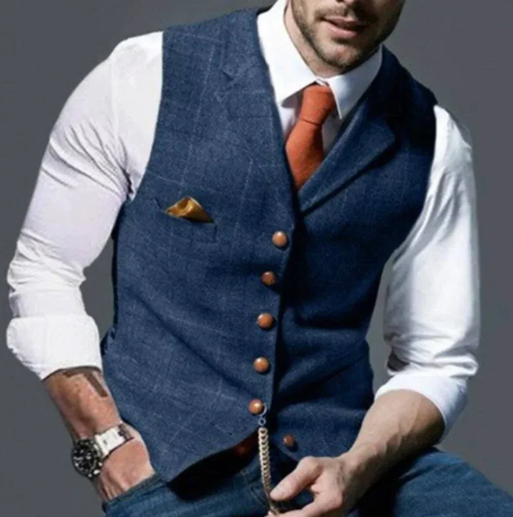 Tailored Vest with Vintage Details and Front Button Closure, Wrinkle Resistant All Vera Mart