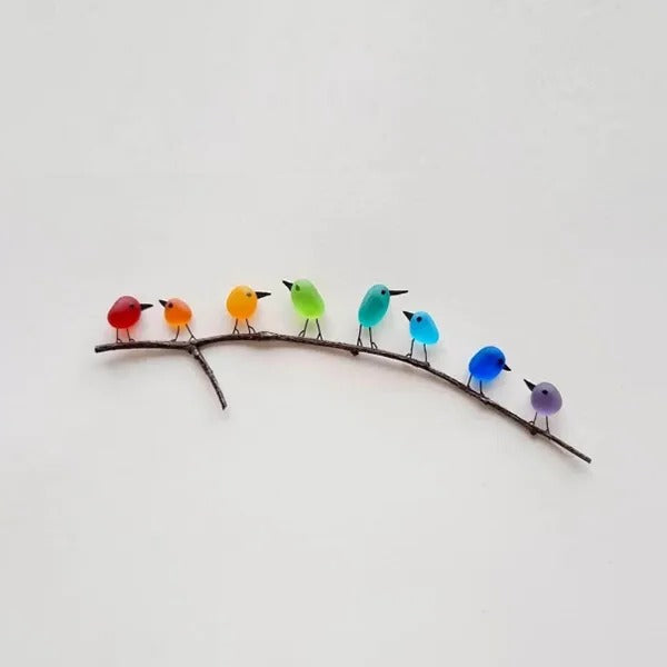 Sea Glass Bird Wall Art with Driftwood Base and Ocean Colors All Vera Mart