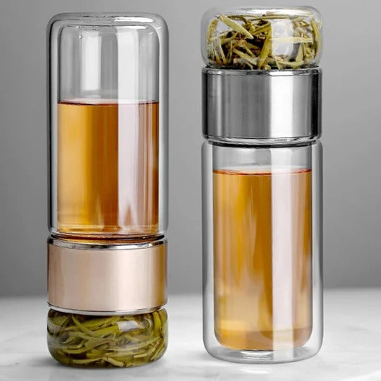 Loose Leaf Tea Infuser Bottle with Removable Strainer and Double Wall, 14.5oz All Vera Mart