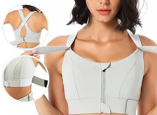 Front Zip Sports Bra with Adjustable Straps and Moisture Resistant Fabric All Vera Mart