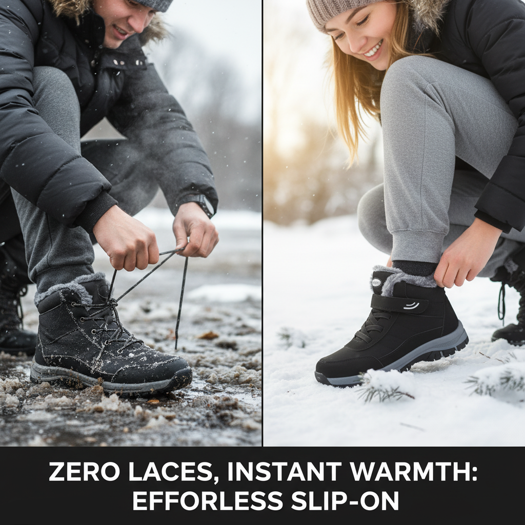 Women's Ankle High Snow Boots with Waterproof Synthetic Leather and Slip-On Design All Vera Mart