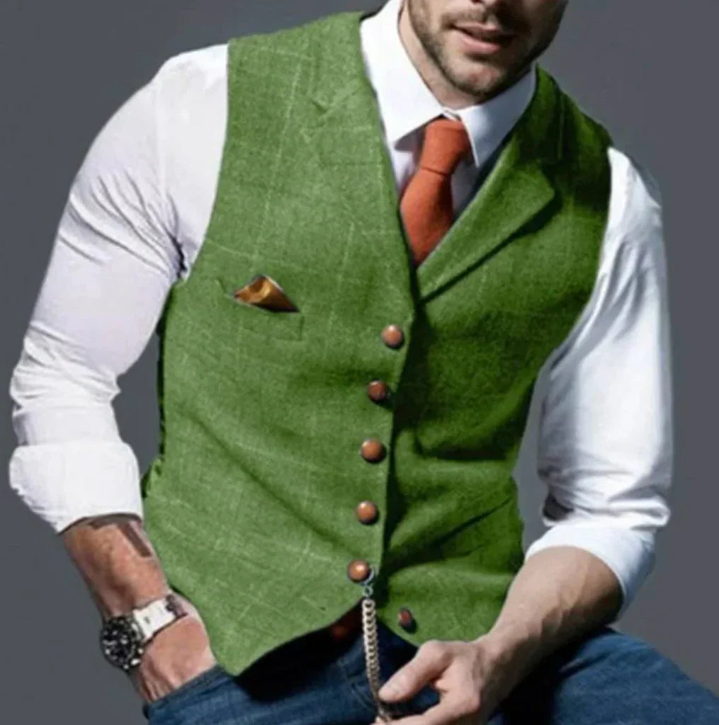 Tailored Vest with Vintage Details and Front Button Closure, Wrinkle Resistant All Vera Mart