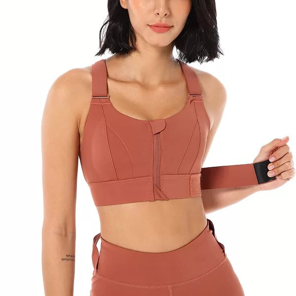 Front Zip Sports Bra with Adjustable Straps and Moisture Resistant Fabric All Vera Mart