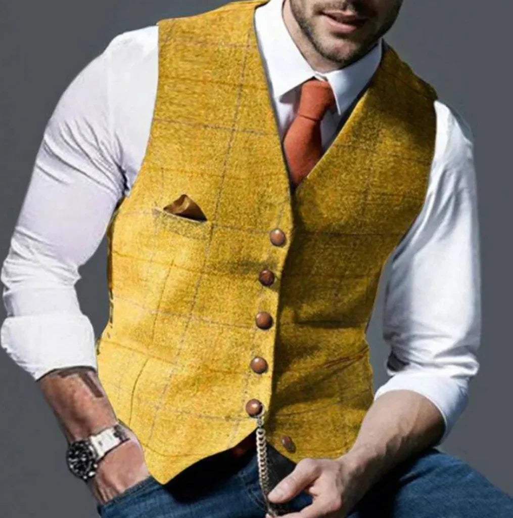 Tailored Vest with Vintage Details and Front Button Closure, Wrinkle Resistant All Vera Mart