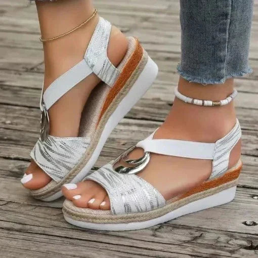 Women's Wedge Sandals with Arch Support and Cushioned Insole, Slip-On Design All Vera Mart
