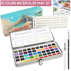 50-Color Watercolor Paint Set with Water Brush and Mixing Dishes, Portable Case All Vera Mart