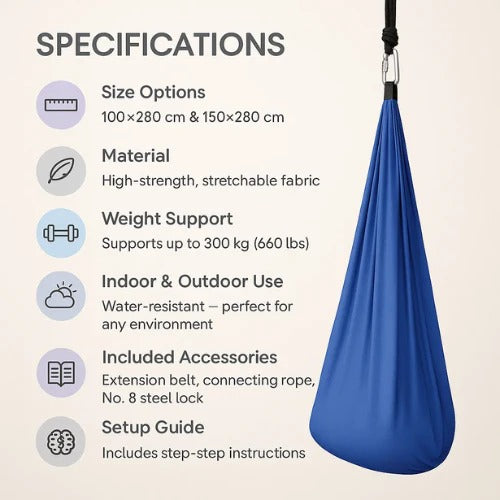 Enclosed Sensory Swing with Steel Lock and Adjustable Strap, 300kg Capacity All Vera Mart