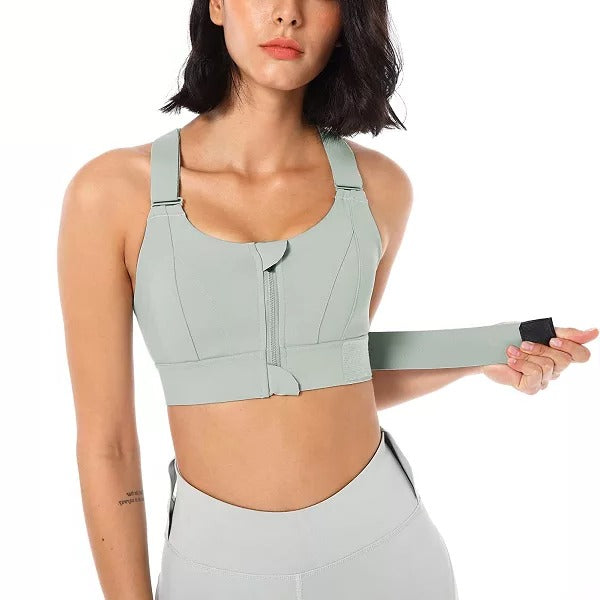 Front Zip Sports Bra with Adjustable Straps and Moisture Resistant Fabric All Vera Mart
