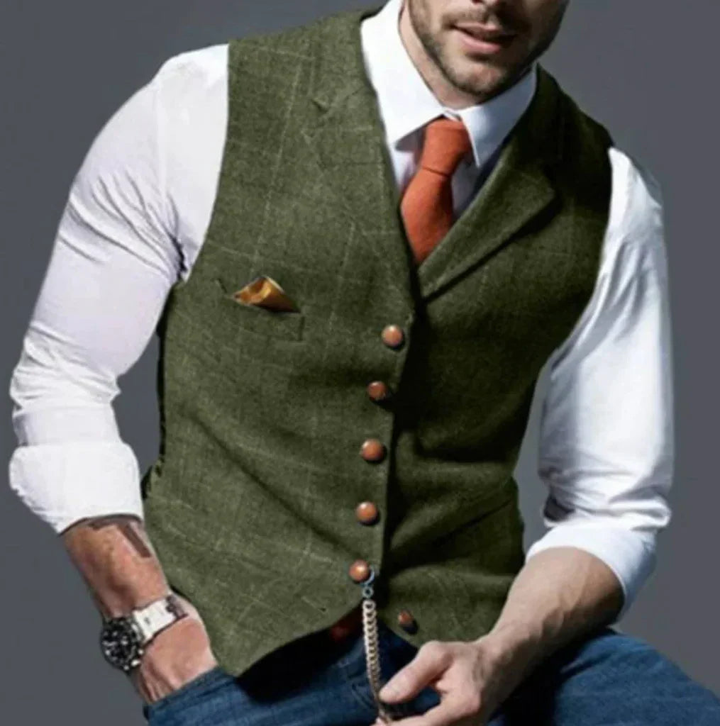 Tailored Vest with Vintage Details and Front Button Closure, Wrinkle Resistant All Vera Mart