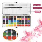50-Color Watercolor Paint Set with Water Brush and Mixing Dishes, Portable Case All Vera Mart