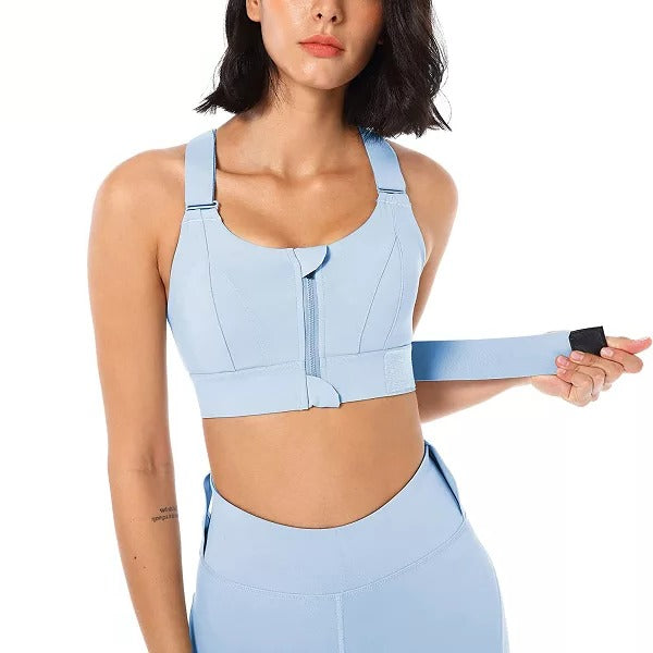 Front Zip Sports Bra with Adjustable Straps and Moisture Resistant Fabric All Vera Mart