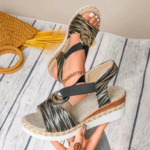 Women's Wedge Sandals with Arch Support and Cushioned Insole, Slip-On Design All Vera Mart