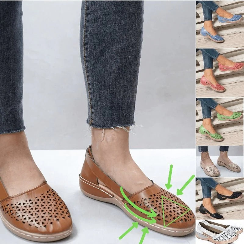 Women's Wide Toe Box Flats with Cushioned Insole and Flexible Synthetic Leather, Slip Resistant Sole All Vera Mart