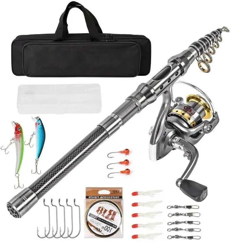 Telescopic Fishing Rod Kit with Spinning Reel and 100-Meter Line, Tackle Box All Vera Mart