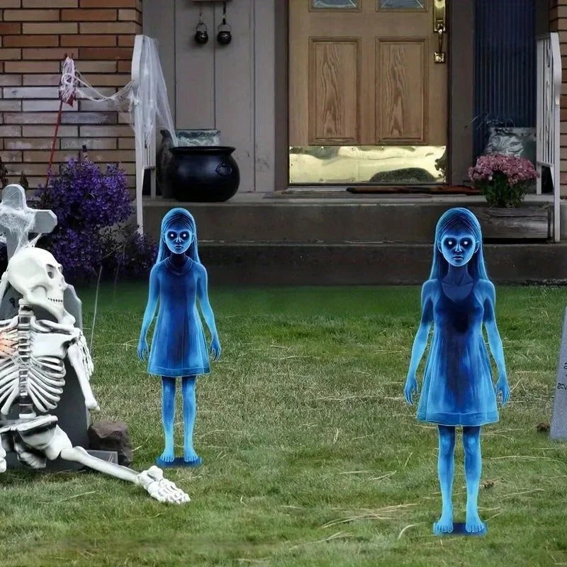Glowing Twin Ghost Yard Decoration with Ground Stakes, 15.7in Height All Vera Mart