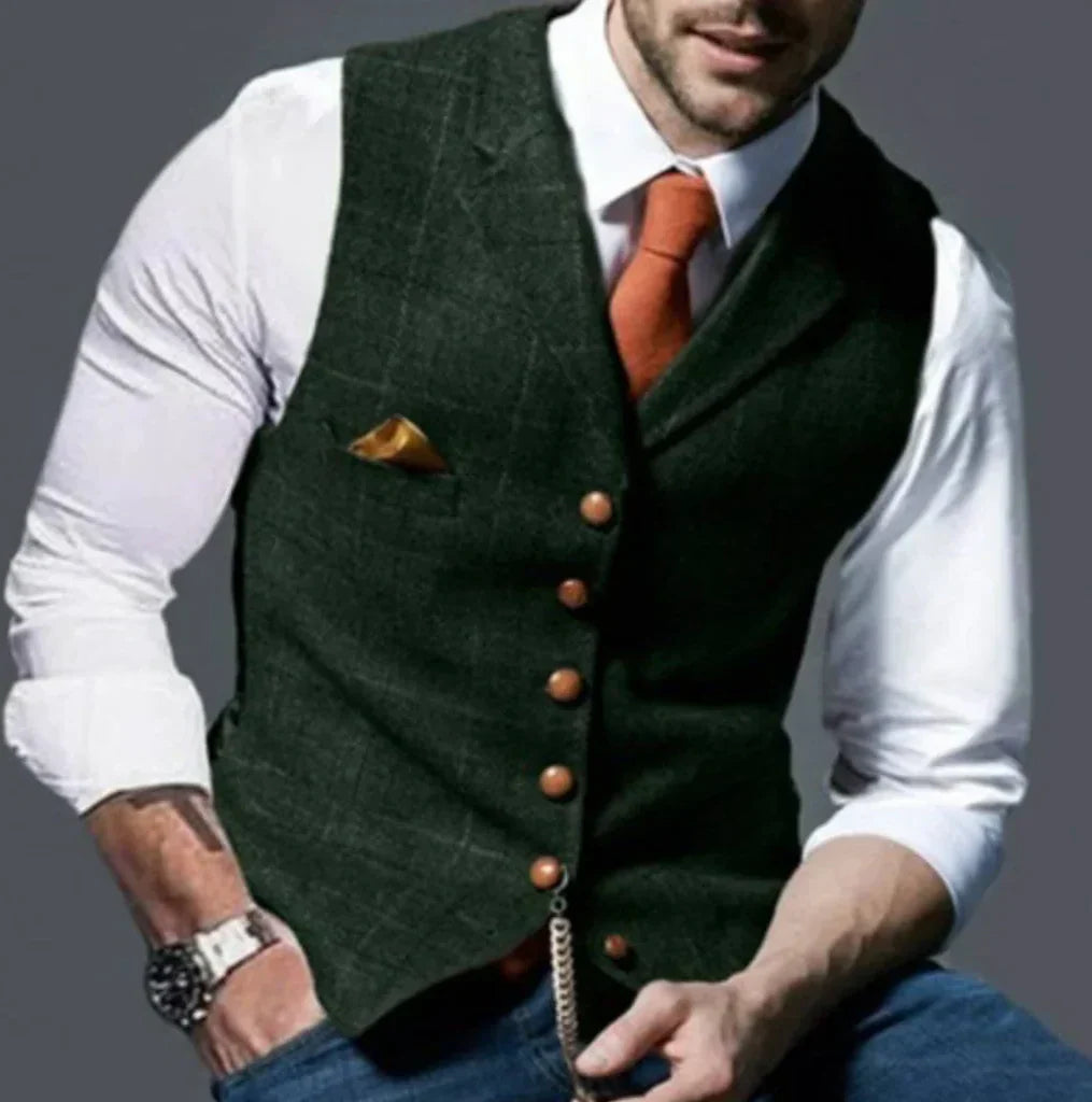 Tailored Vest with Vintage Details and Front Button Closure, Wrinkle Resistant All Vera Mart
