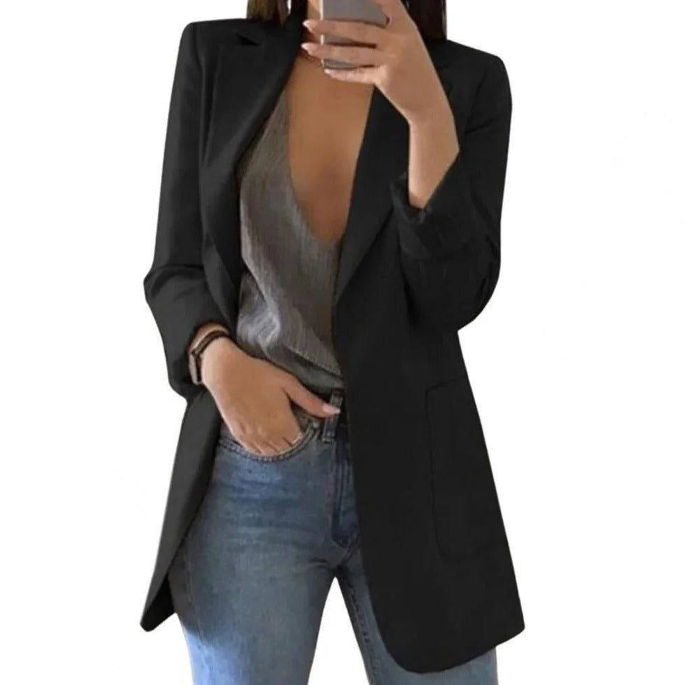 Open Front Long Blazer with Regular Fit and Extended Mid-Thigh Coverage All Vera Mart