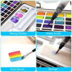 50-Color Watercolor Paint Set with Water Brush and Mixing Dishes, Portable Case All Vera Mart