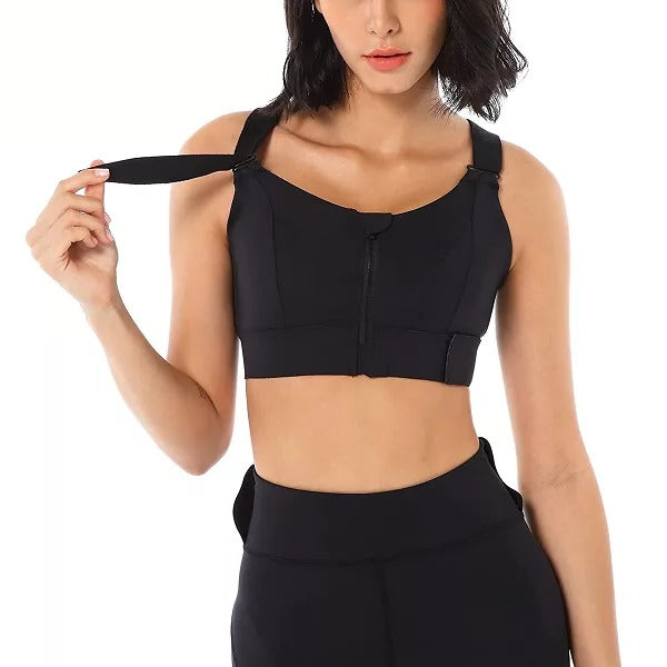 Front Zip Sports Bra with Adjustable Straps and Moisture Resistant Fabric All Vera Mart