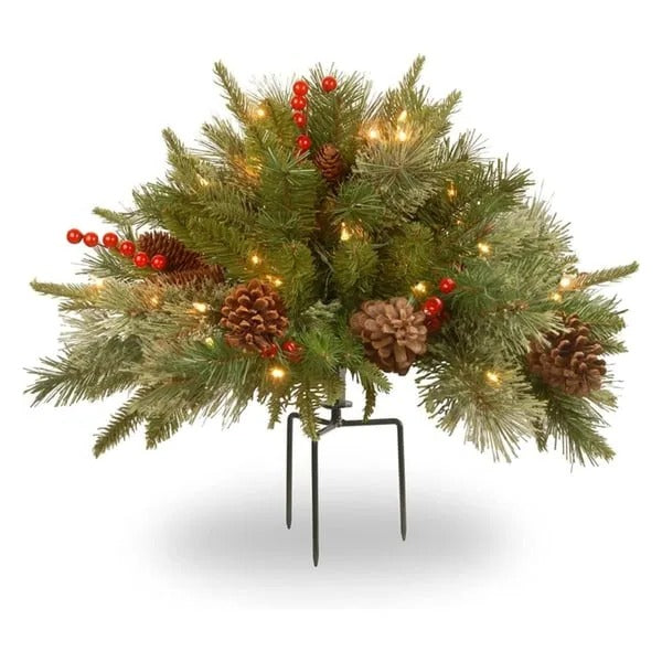 LED Holiday Spray with 35 Warm White Lights and Tripod Stake for Urns All Vera Mart