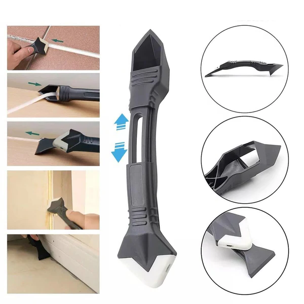 Stainless Steel Caulk Remover Tool with Triangular Rubber Blade and Four Profile Angles All Vera Mart