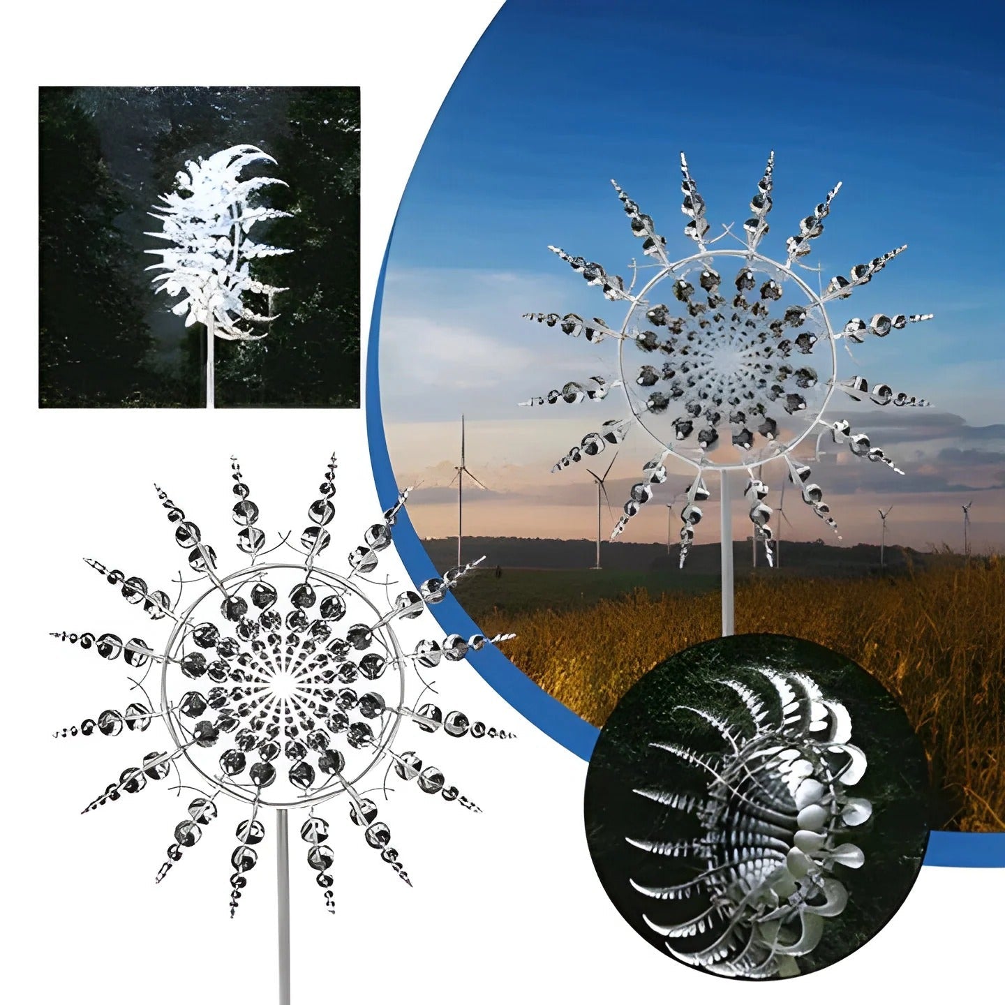Metal Windmill Spinner with Dual Rotors and Reflective Surfaces, 59.4in Height All Vera Mart