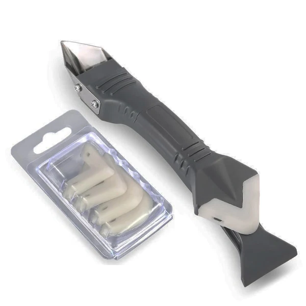 Stainless Steel Caulk Remover Tool with Triangular Rubber Blade and Four Profile Angles All Vera Mart