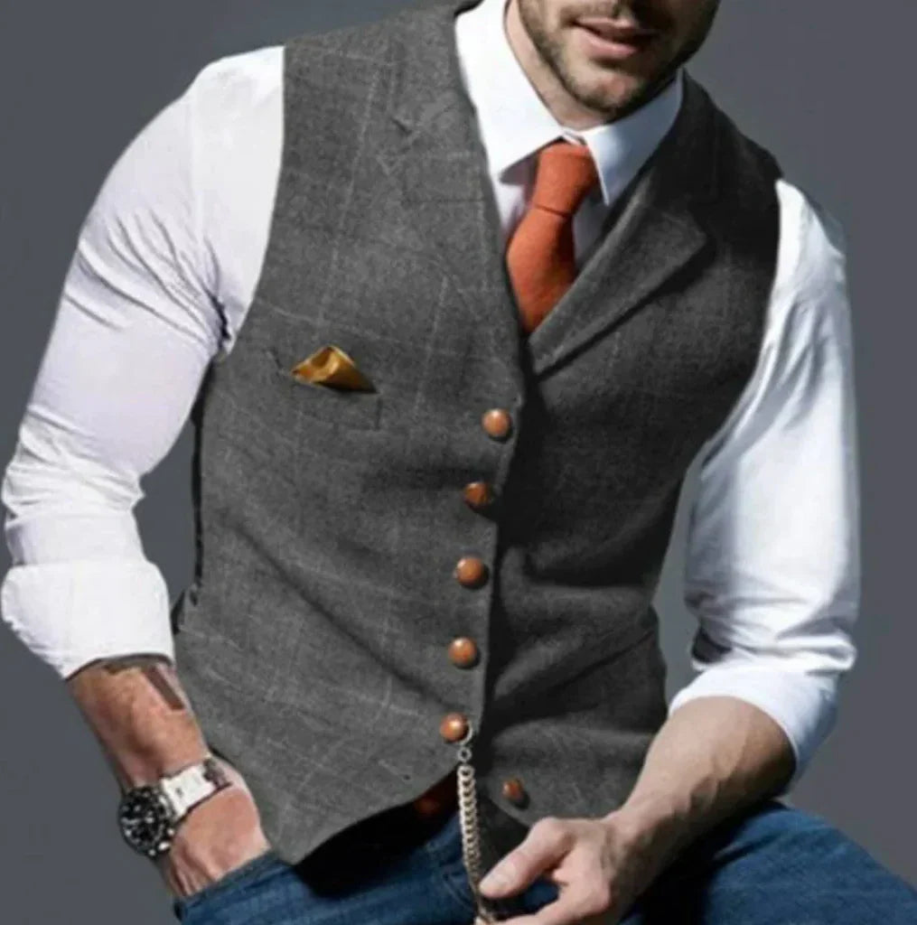 Tailored Vest with Vintage Details and Front Button Closure, Wrinkle Resistant All Vera Mart