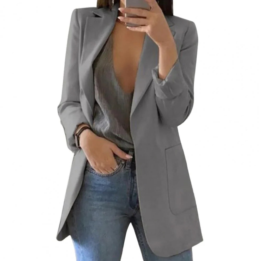 Open Front Long Blazer with Regular Fit and Extended Mid-Thigh Coverage All Vera Mart