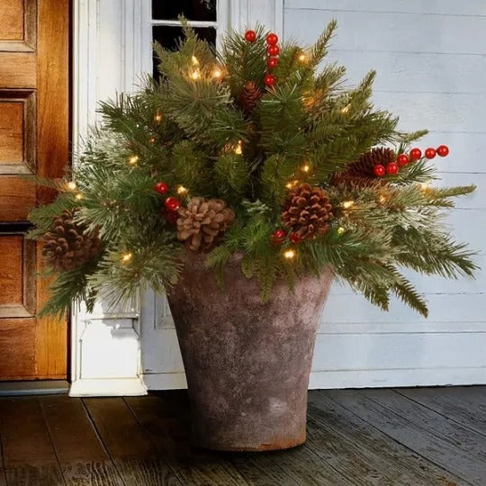 LED Holiday Spray with 35 Warm White Lights and Tripod Stake for Urns All Vera Mart