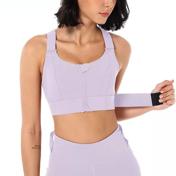 Front Zip Sports Bra with Adjustable Straps and Moisture Resistant Fabric All Vera Mart