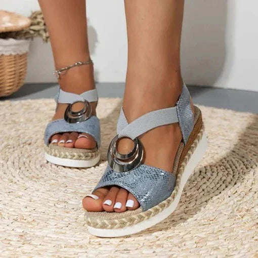 Women's Wedge Sandals with Arch Support and Cushioned Insole, Slip-On Design All Vera Mart