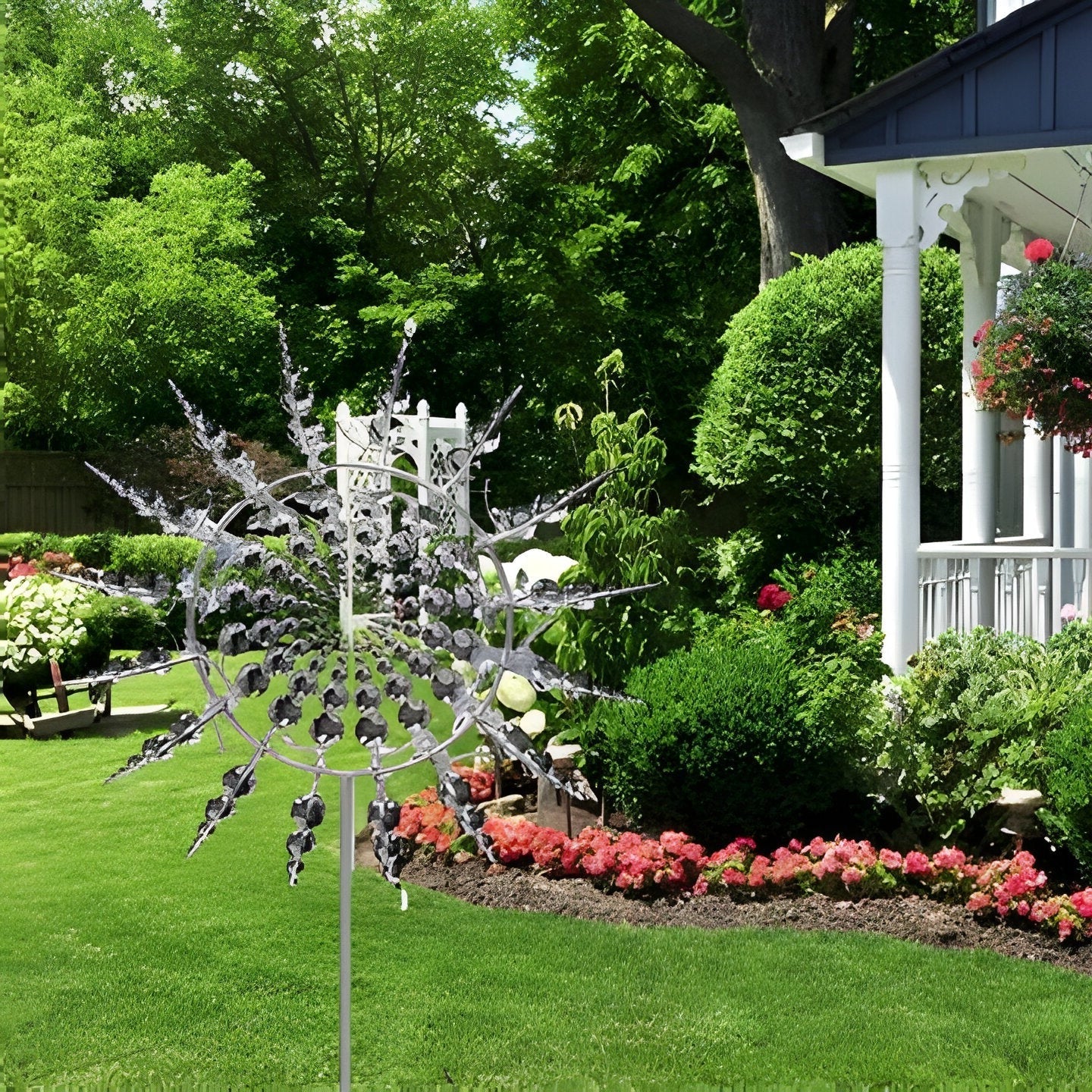 Metal Windmill Spinner with Dual Rotors and Reflective Surfaces, 59.4in Height All Vera Mart