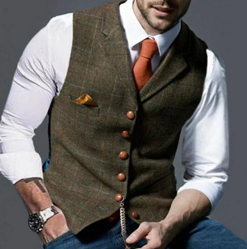 Tailored Vest with Vintage Details and Front Button Closure, Wrinkle Resistant All Vera Mart