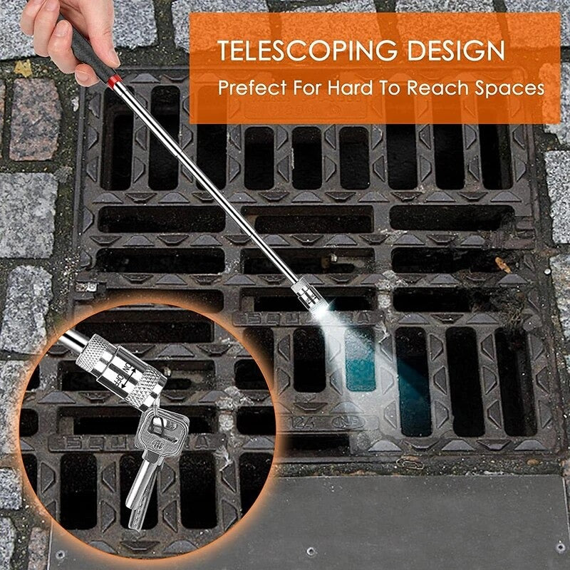 Telescopic Magnetic Pickup Tool with LED Light and Pocket Clip, 33 Inch Extension All Vera Mart