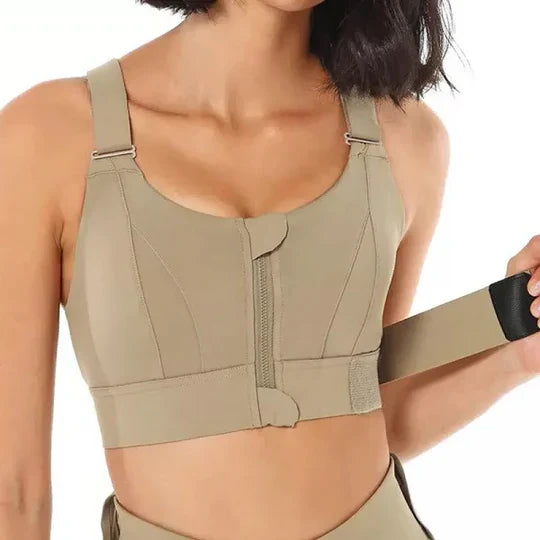 Women's Zip Front Sports Bra with Moisture Wicking and Wide Shoulder Straps All Vera Mart