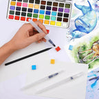 50-Color Watercolor Paint Set with Water Brush and Mixing Dishes, Portable Case All Vera Mart