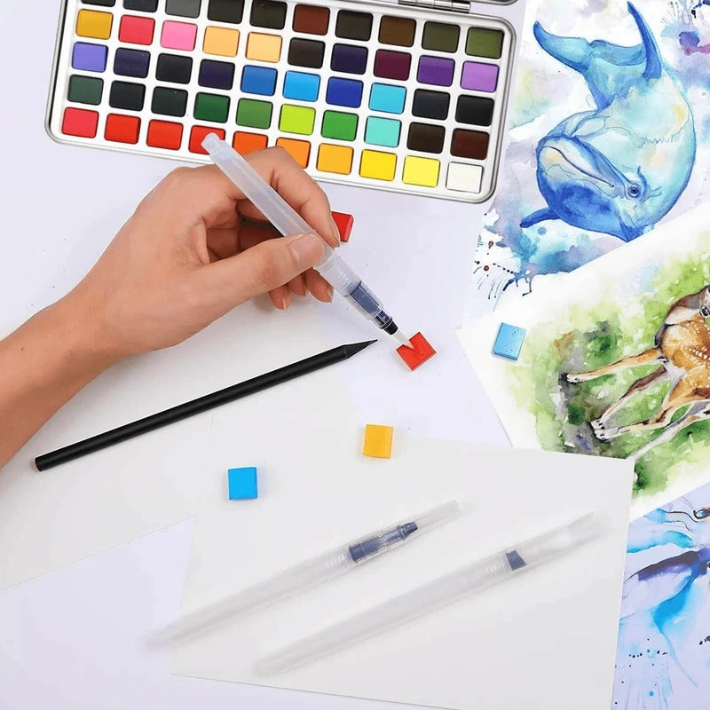 50-Color Watercolor Paint Set with Water Brush and Mixing Dishes, Portable Case All Vera Mart